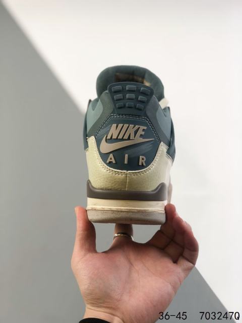 Jordαn 4's Ink Blue Green Beige and White Colorblock Basketball Shoes