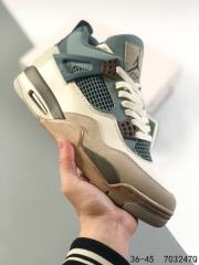Jordαn 4's Ink Blue Green Beige and White Colorblock Basketball Shoes