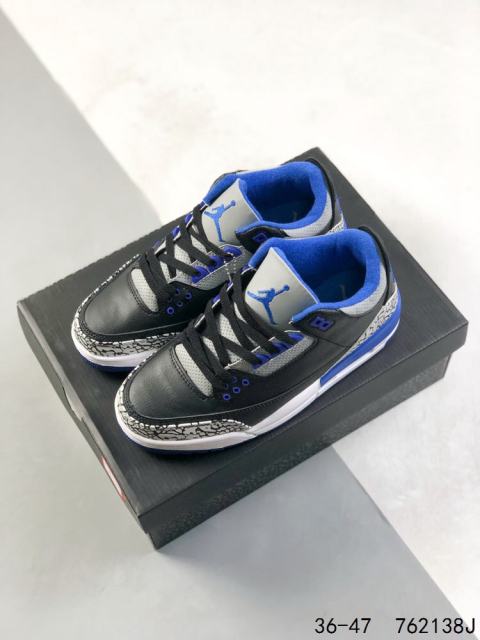 Jordαn 3's Black and Blue Crackle Basketball Shoes