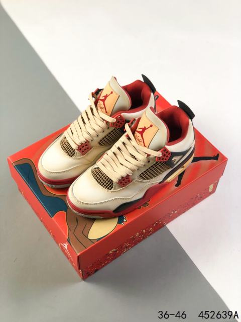 Jordαn 4's Flame Red Beige Patchwork Basketball Shoes