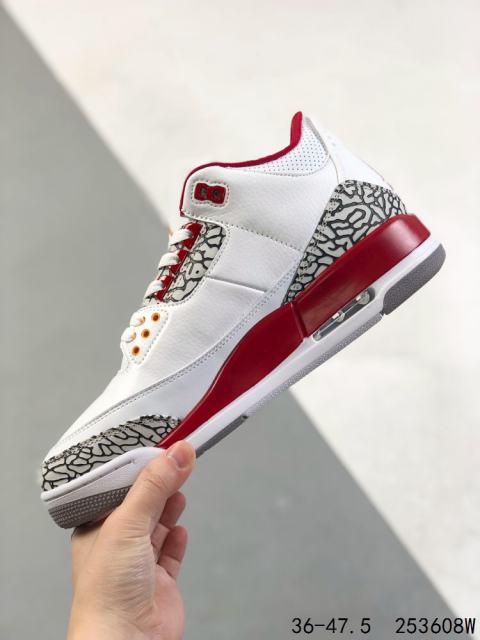 Jordαn 3's Red and White Crackle Basketball Shoes