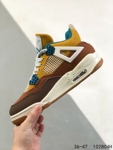 Jordαn 4's Dark Brown and White Air Cushioned Basketball Shoes