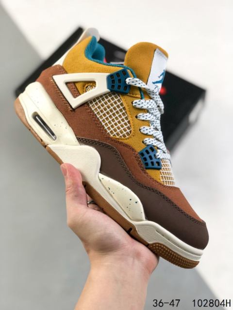 Jordαn 4's Dark Brown and White Air Cushioned Basketball Shoes