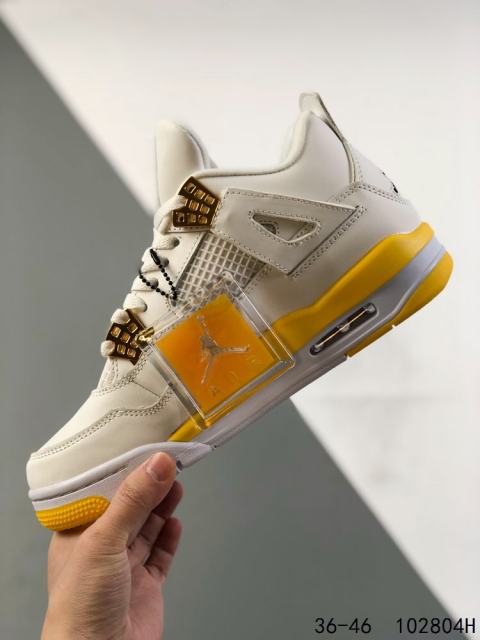 Jordαn 4's White and Yellow Basketball Shoes
