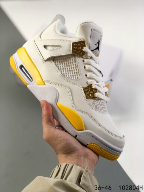 Jordαn 4's White and Yellow Basketball Shoes