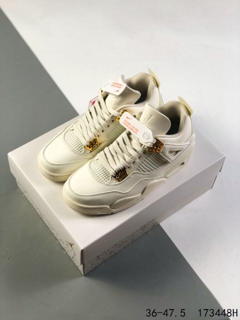 Jordαn 4's Beige and Gold Athletic Basketball Shoes