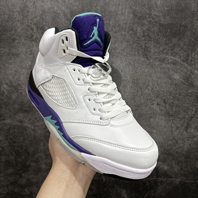 Jordαn 5's white and purple colorway heel embroidered logo high top basketball shoes