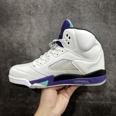 Jordαn 5's white and purple colorway heel embroidered logo high top basketball shoes