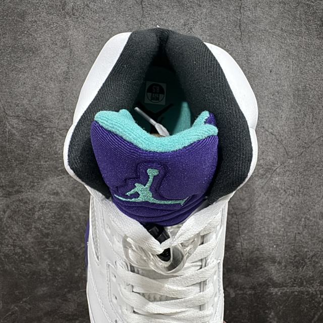 Jordαn 5's white and purple colorway heel embroidered logo high top basketball shoes