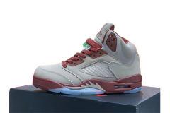 [plus-size shoes] Jordαn 5's 28118291 Burgundy Gray Basketball Shoes