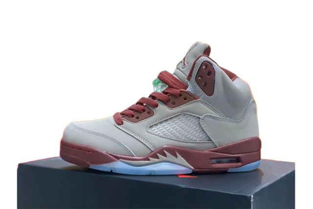 [plus-size shoes] Jordαn 5's 28118291 Burgundy Gray Basketball Shoes