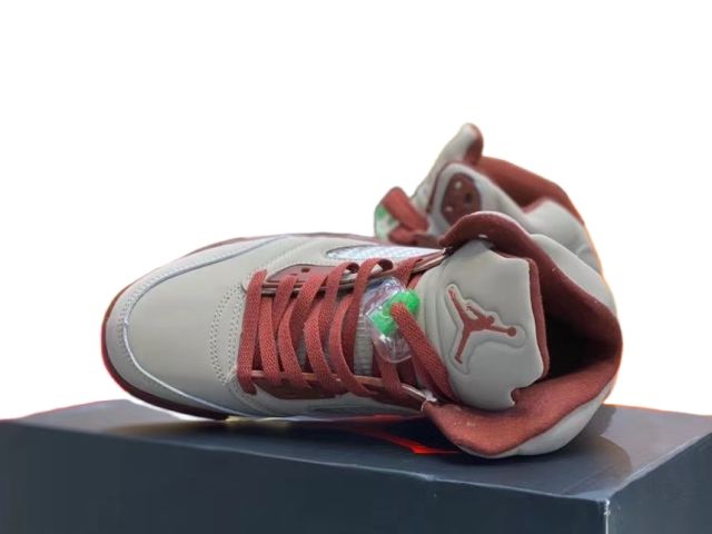 [plus-size shoes] Jordαn 5's 28118291 Burgundy Gray Basketball Shoes