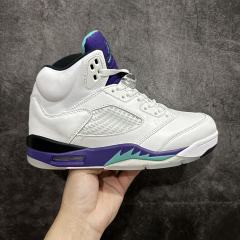 Jordαn 5's white and purple colorway heel embroidered logo high top basketball shoes