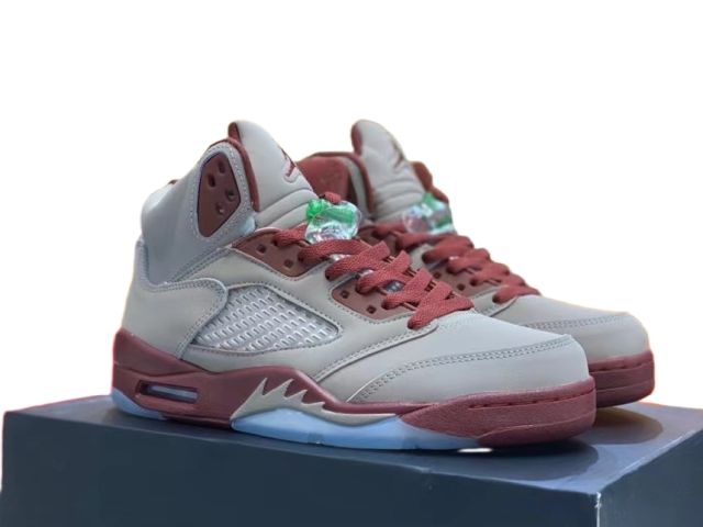 [plus-size shoes] Jordαn 5's 28118291 Burgundy Gray Basketball Shoes