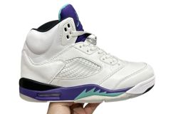 Jordαn 5's white and purple colorway heel embroidered logo high top basketball shoes