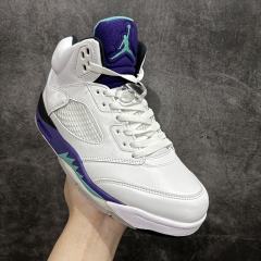 Jordαn 5's white and purple colorway heel embroidered logo high top basketball shoes
