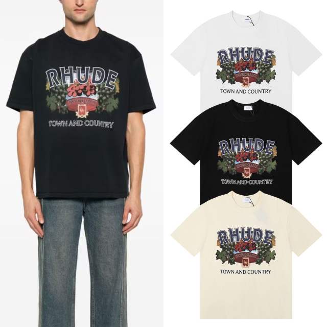 Rhude Bordeaux T-Shirts (Black Beige White)
