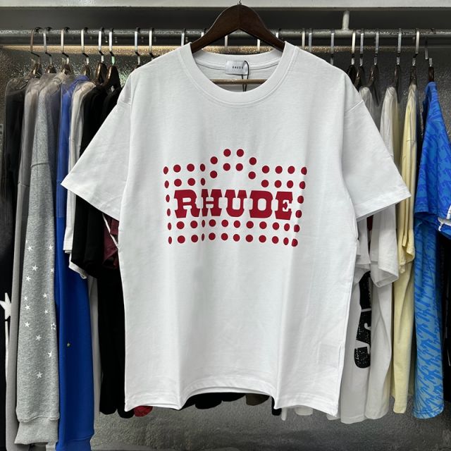 Rhude Red polka dot print T-Shirts (Black Beige White)