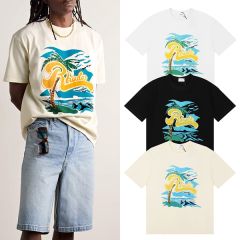 Rhude Coconut Tree Beach Print T-Shirts (Black Beige White)