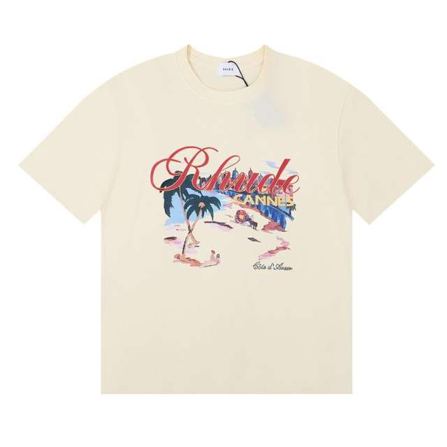 Rhude Cannes Beach T-Shirts (Black Beige White)