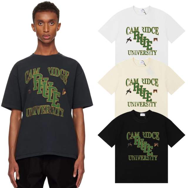 Rhude Cambridge University Logo T-Shirts (Black Beige White)