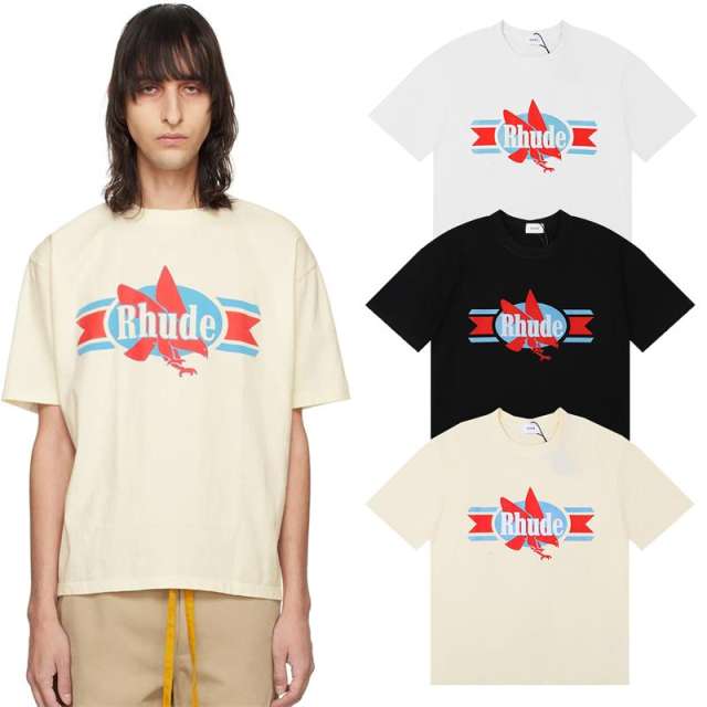 Rhude Chevron Eagle T-Shirts (Black Beige White)