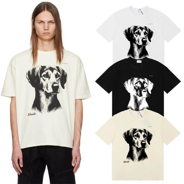 Rhude Fox Hound Tee T-Shirts (Black Beige White)
