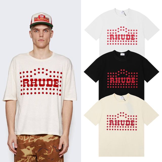Rhude Red polka dot print T-Shirts (Black Beige White)