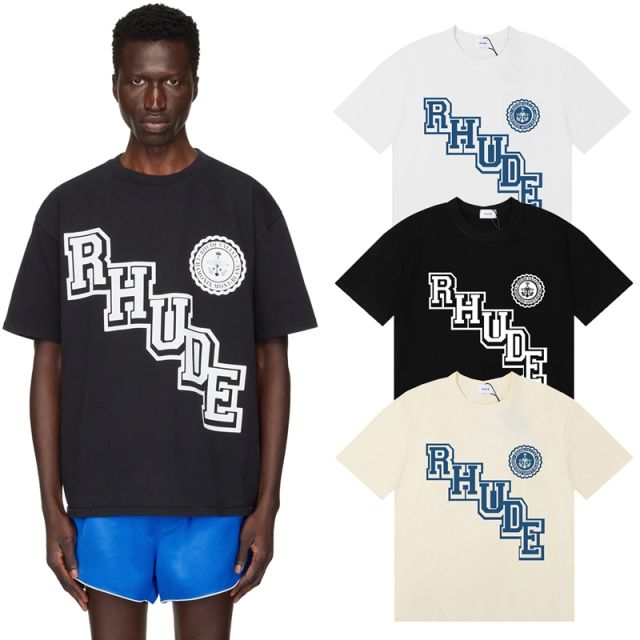Rhude Classic Logo T-Shirts (Black Beige White)