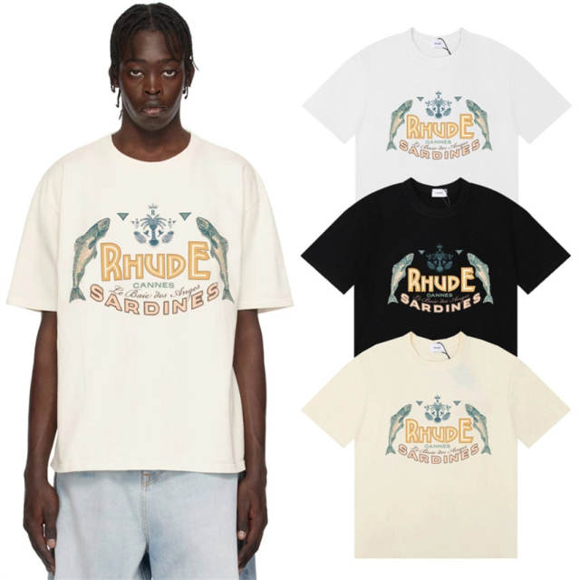 Rhude Sardines Tee T-Shirts (Black Beige White)