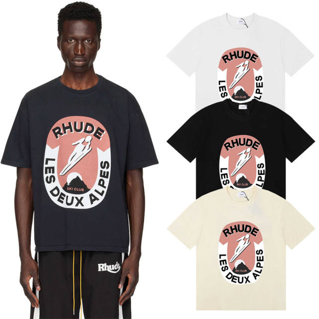 Rhude Les Deux Alpes T-Shirts (Black Beige White)