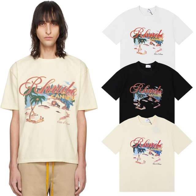 Rhude Cannes Beach T-Shirts (Black Beige White)
