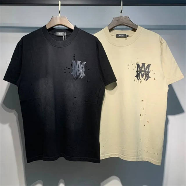 Distressed Hole T-Shirt Black White