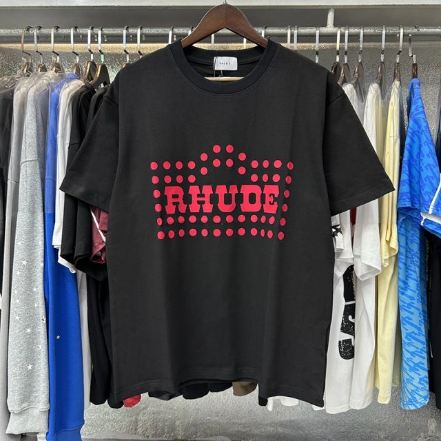 Rhude Red polka dot print T-Shirts (Black Beige White)