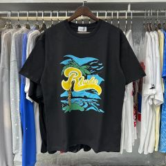 Rhude Coconut Tree Beach Print T-Shirts (Black Beige White)