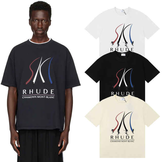 Rhude Chamonix Mont-Blanc T-Shirts (Black Beige White)