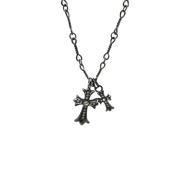 Black and Silver Double Cross Necklace