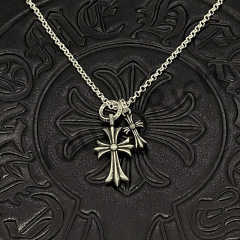 1:1 quality version Sterling Silver Double Cross Pendant Necklace 3 colors