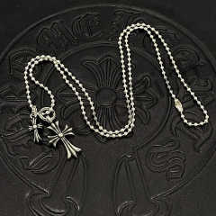 1:1 quality version Sterling Silver Double Cross Pendant Necklace 3 colors