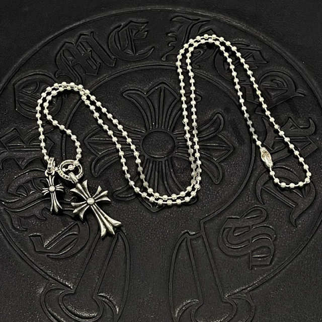 1:1 quality version Sterling Silver Double Cross Pendant Necklace 3 colors