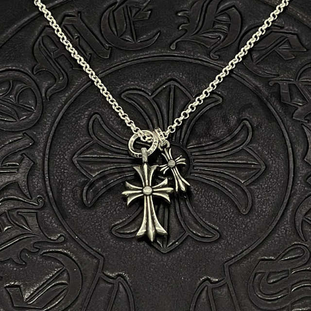 1:1 quality version Sterling Silver Double Cross Pendant Necklace 3 colors