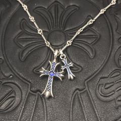 1:1 quality version Sterling Silver CH and Diamond Double Cross Necklace 12 colors