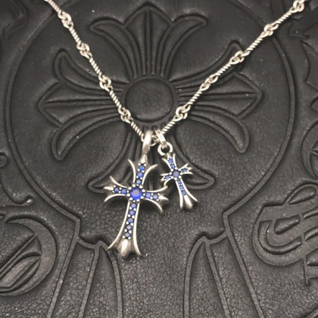 1:1 quality version Sterling Silver CH and Diamond Double Cross Necklace 12 colors