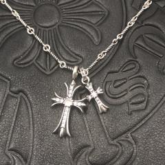 1:1 quality version Sterling Silver CH and Diamond Double Cross Necklace 12 colors