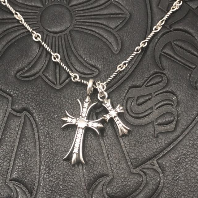 1:1 quality version Sterling Silver CH and Diamond Double Cross Necklace 12 colors