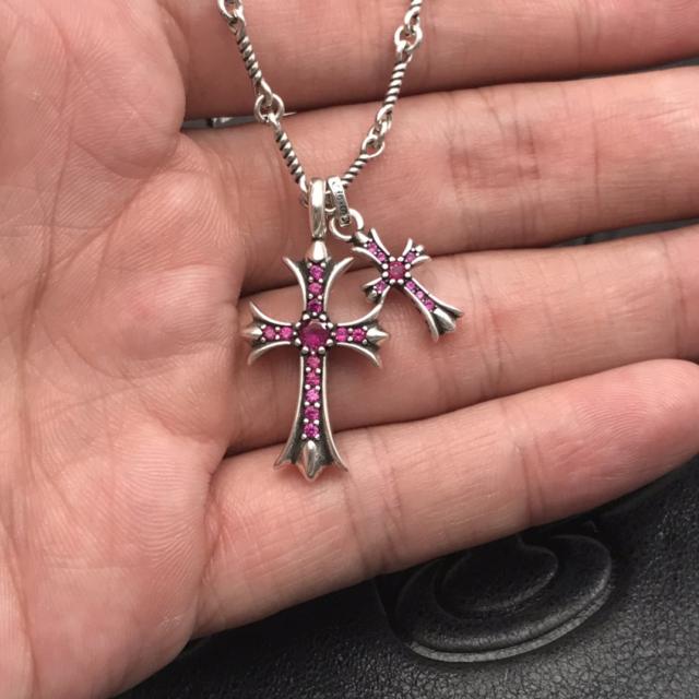 1:1 quality version Sterling Silver CH and Diamond Double Cross Necklace 12 colors