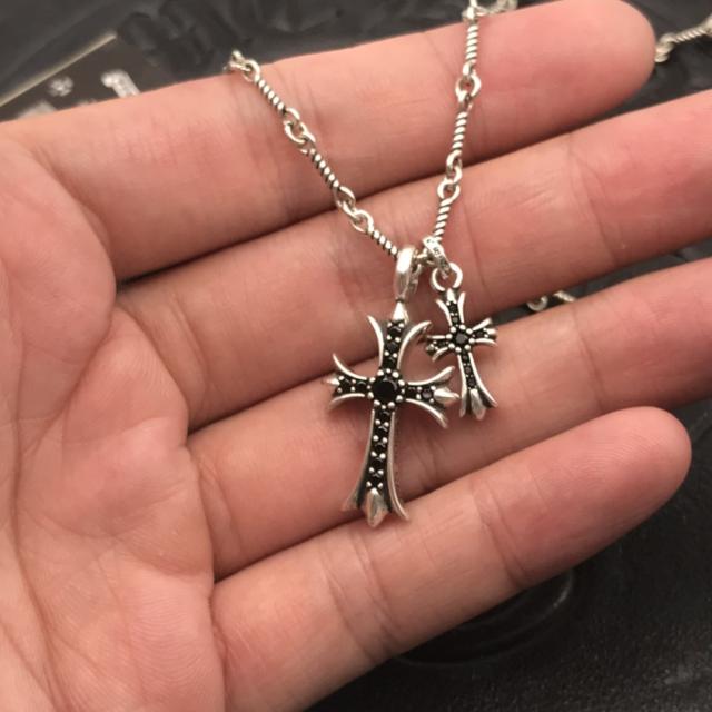 1:1 quality version Sterling Silver CH and Diamond Double Cross Necklace 12 colors