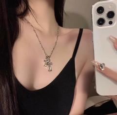 Platinum Plating double cross necklace full of diamonds-