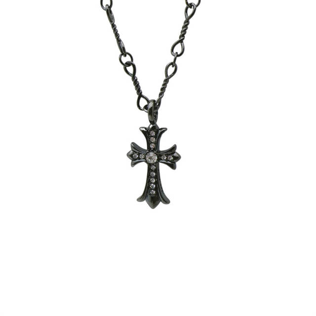 Chr0me  Hearts Black Double Crystal Cross Necklace