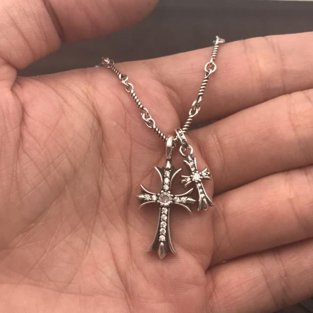 1:1 quality version Sterling Silver CH and Diamond Double Cross Necklace 12 colors